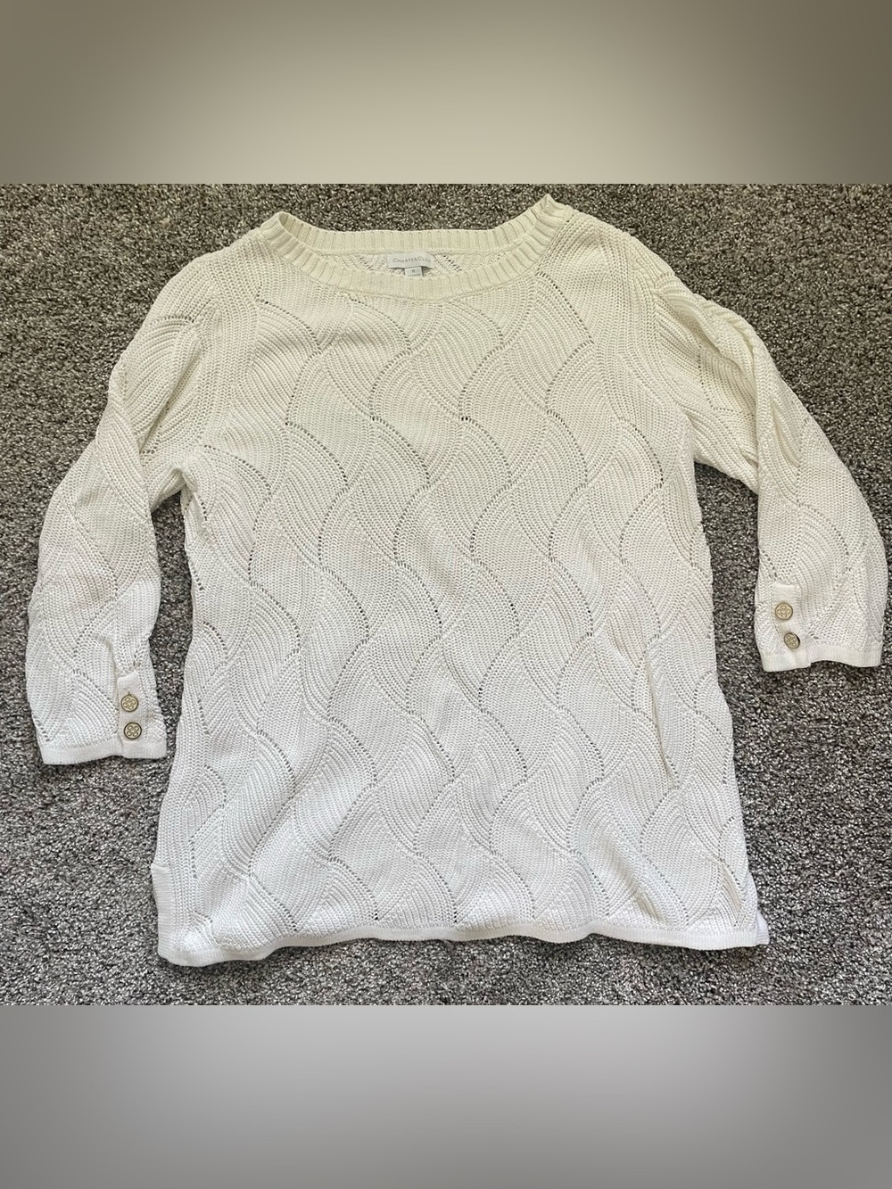 Charter Club Cream Textured Boatneck Sweater with Button Cuffs